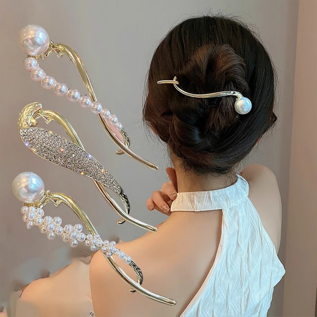 Elegant Glitter Pearl Hair Cli - Lifestyle In Korean review and price